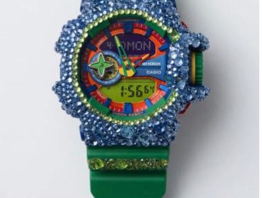5a1ive rainbow crystal custom G-Shock on a green band