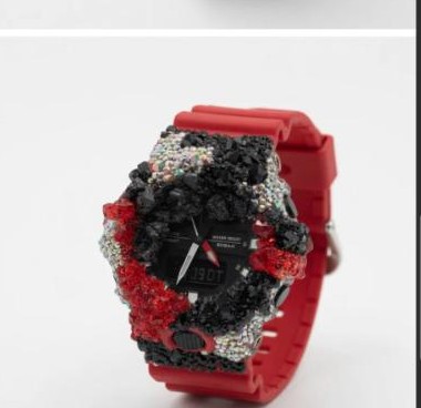 5a1ive red crystal custom G-Shock, stone-set edge to edge